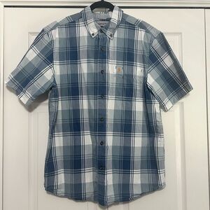 Carhartt Relaxed Fit Button Down‎ Short Sleeve ShirtBlue/White Plaid Large VGUC